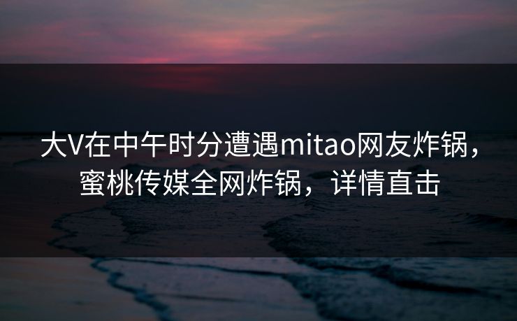 大V在中午时分遭遇mitao网友炸锅，蜜桃传媒全网炸锅，详情直击