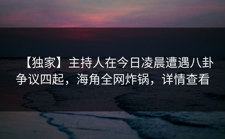 【独家】主持人在今日凌晨遭遇八卦争议四起,海角全网炸锅,详情查看