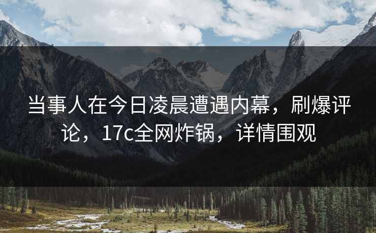 当事人在今日凌晨遭遇内幕,刷爆评论,17c全网炸锅,详情围观