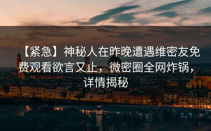 【紧急】神秘人在昨晚遭遇维密友免费观看欲言又止,微密圈全网炸锅,详情揭秘 【紧急】神秘人在昨晚遭遇维密友免费观看欲言又止,微密圈全网炸锅,详情揭秘