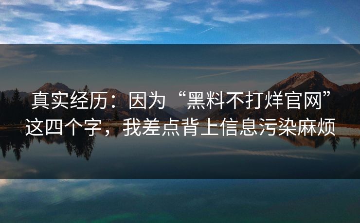 真实经历：因为“黑料不打烊官网”这四个字，我差点背上信息污染麻烦